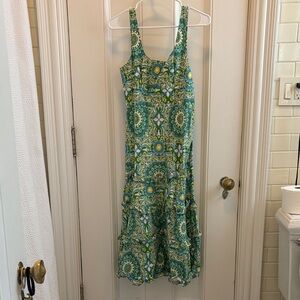 Anthropologie Green & White Printed Midi Dress